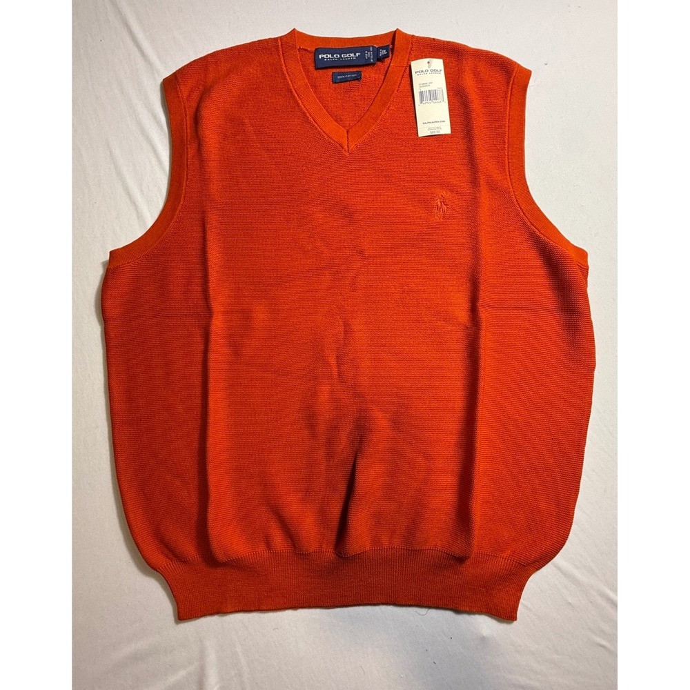 Polo Golf Ralph Lauren Mens Orange V-Neck Sweater Vest Large NWT-2273